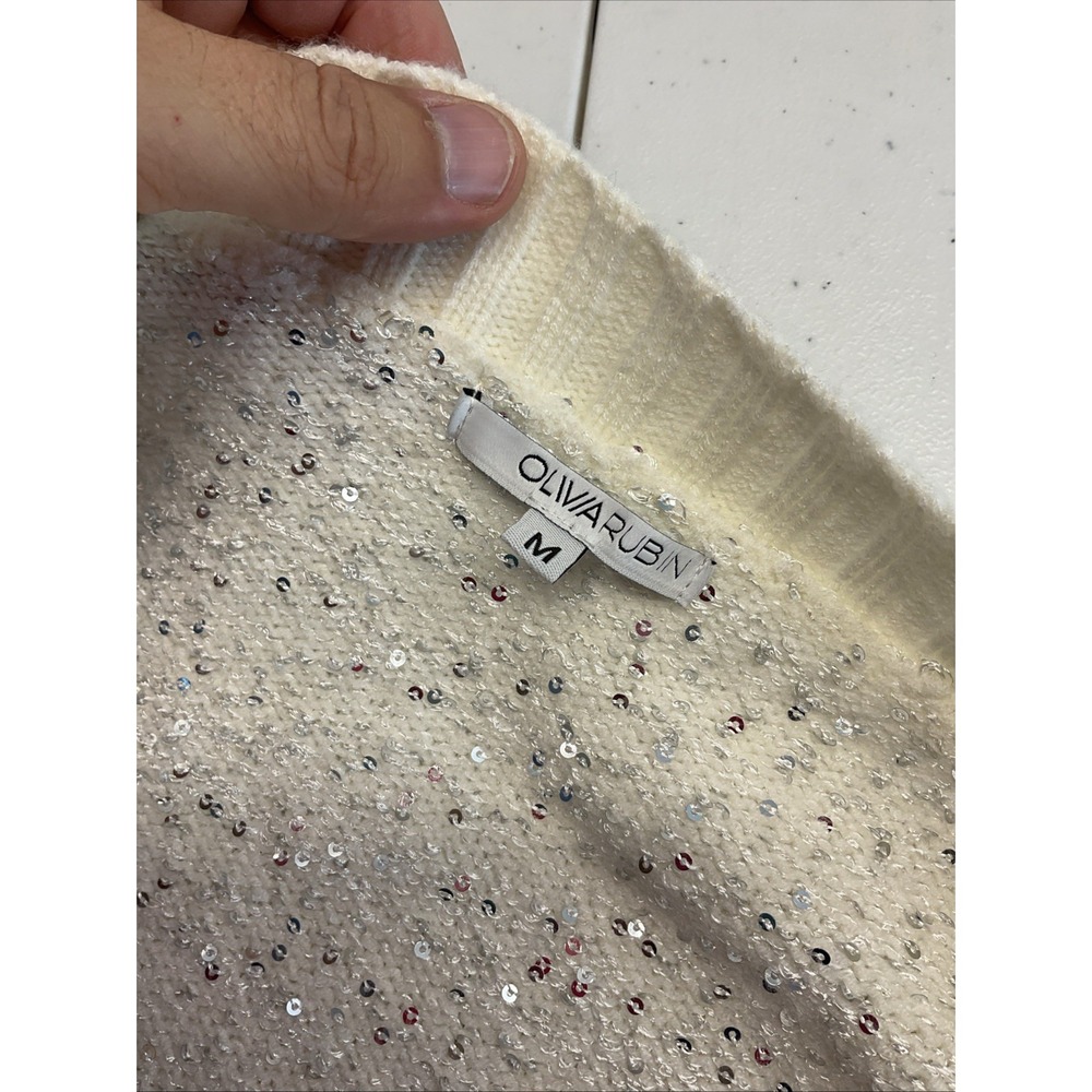 OLIVIA RUBIN Cream Mika Oversize Cardigan Sequin Rhinestone Size M *Flaw* - Picture 5 of 15